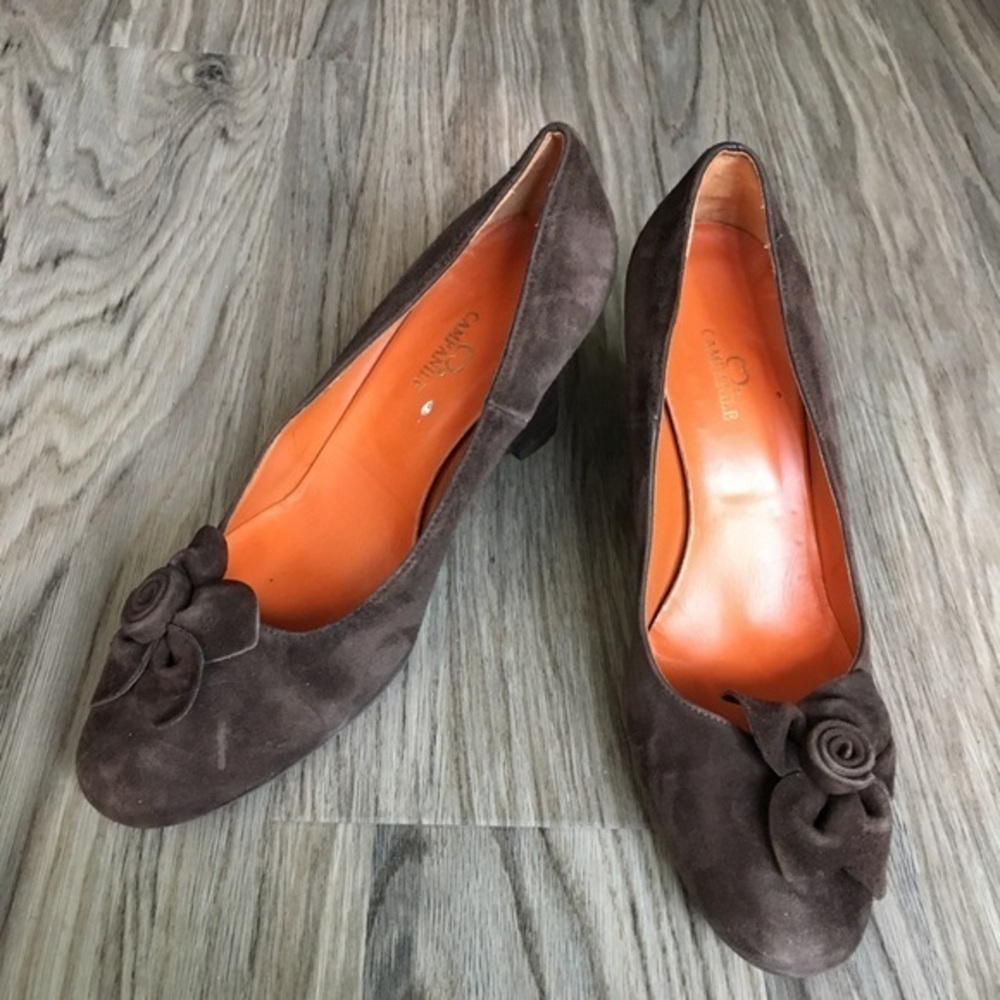 campanile made in Italy brown suede floral wedge 3” Heel womens size 39‎ …